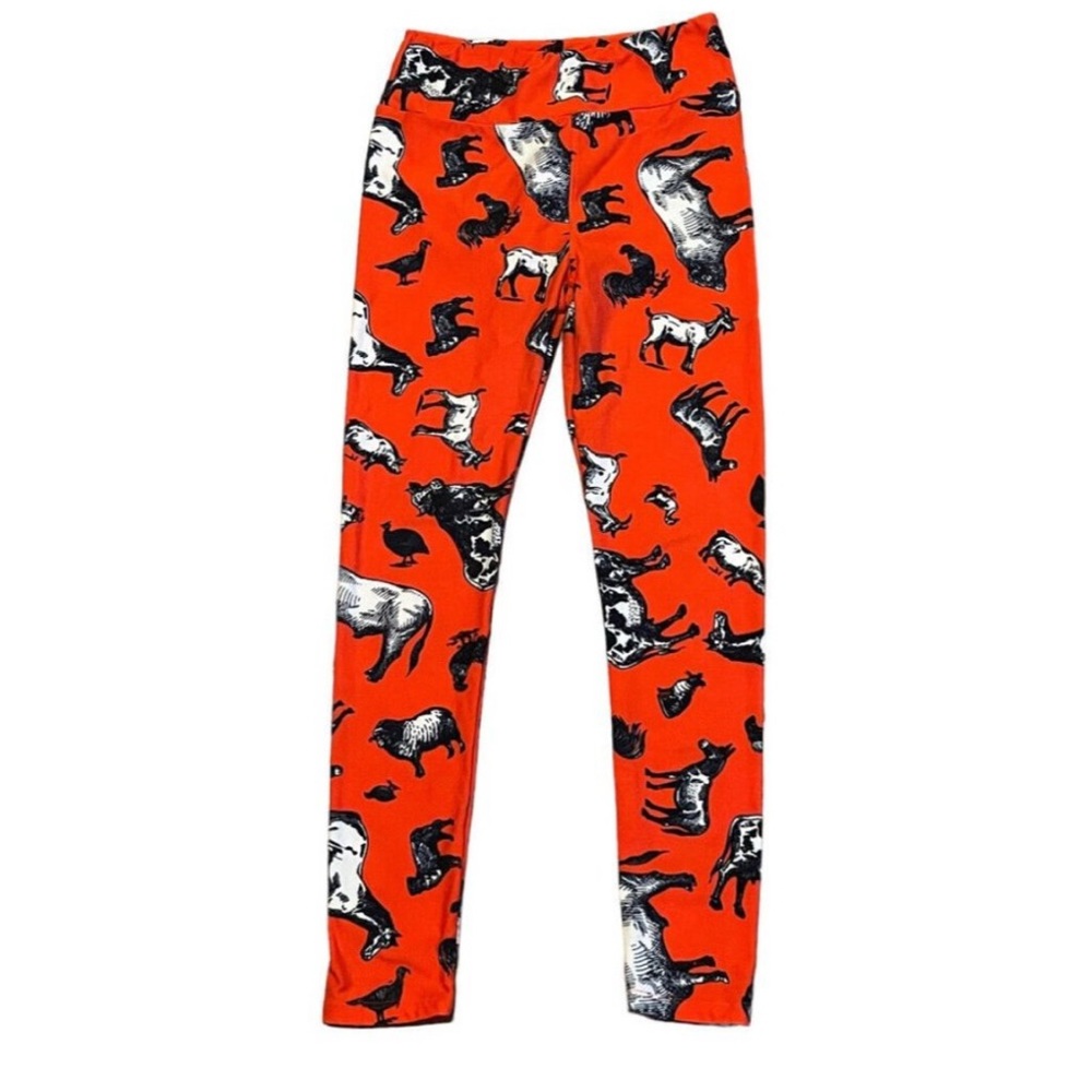 LuLaRoe Farm Animals Printed Leggings TC Red Cow Ram Sheep Goat Burro